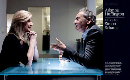 Arianna Huffington in conversation with art historian Simon Schama for FT Weekend Magazine, London-England