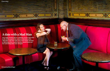 Cover story for FT Weekend, London - The man whom the TV series "Mad Men" was based on; Jerry Della Femina with New York Mag. writer Katie Roiphe photographed at the Campbell Apts., Grand Central Station, NYC